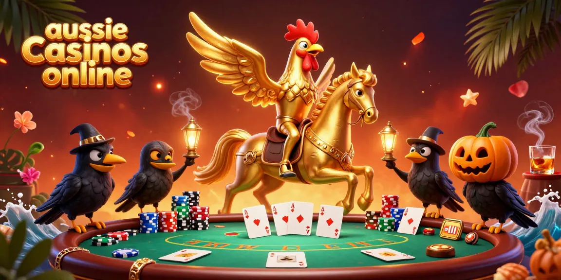 Experience the thrill of aussie casinos online with a golden rooster in a vibrant casino scene.