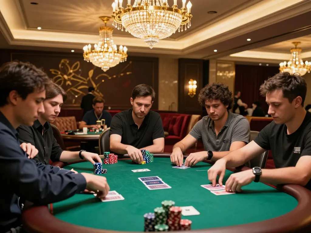 Intense poker gameplay at a high-stakes table showcasing the excitement of aa88i gaming experience.