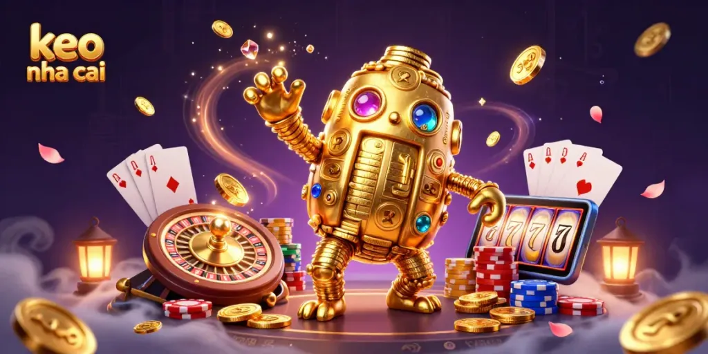 Experience thrilling wins with keo nha cai through vibrant casino elements in this 3D illustration.
