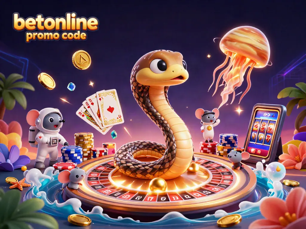 Engaging scene of betting on the betonline promo code with a cosmic dealer amidst stunning 3D casino elements