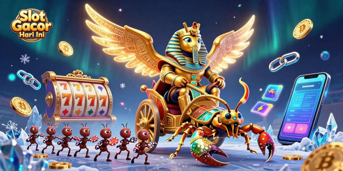 Experience Slot Gacor Hari Ini as animated golden icons and characters create a vibrant casino battle.