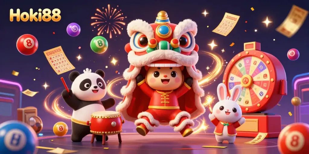 Hoki88 hadir dengan karakter yang meriah dan dinamis, mewakili keseruan permainan slot online.