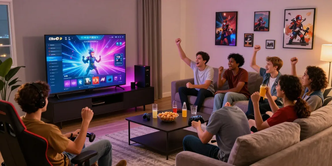 Cika4D gaming platform session with friends enjoying interactive features and vibrant graphics in a cozy living room.