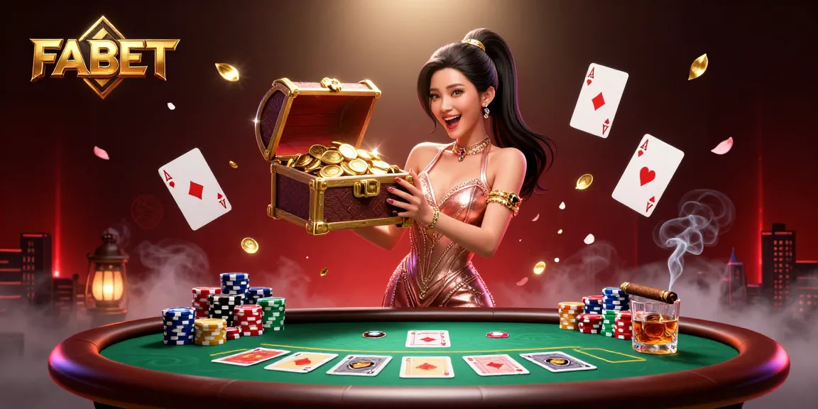 Experience the thrill of FA BET with a dazzling treasure chest of gold, poker chips, and exciting gameplay.