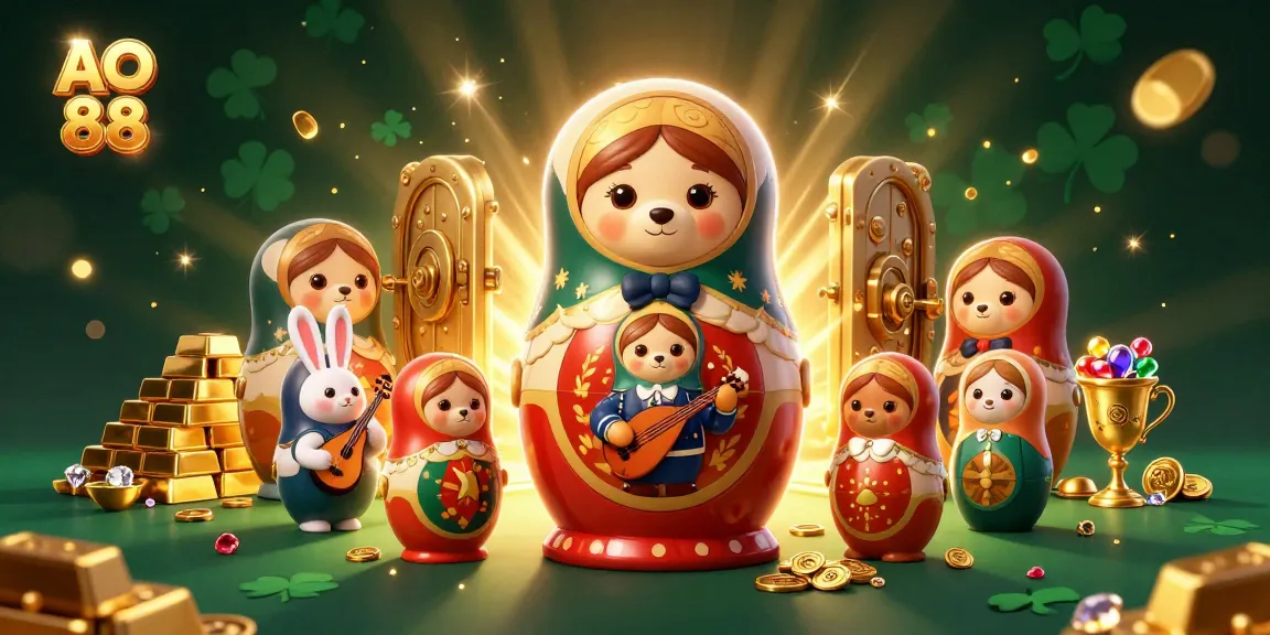 Experience the excitement of AO 88 with vibrant casino-themed 3D illustration, featuring unique characters and treasures.