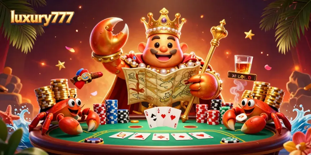 Experience thrilling moments with luxury777's golden crab emperor and dynamic poker scene.