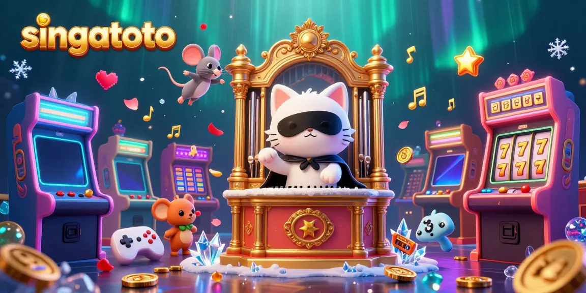 Experience the magic of singatoto in a vibrant casino scene with thrilling slot elements and cartoon characters.
