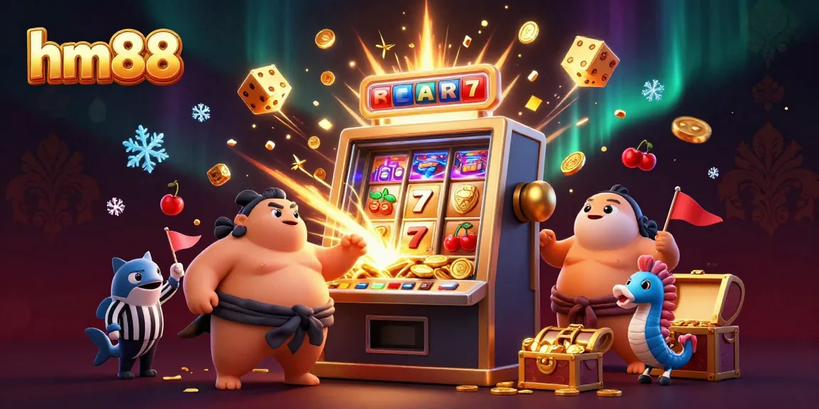Engage in thrilling gameplay at hm88 with burst of colors, coins, and vibrant casino characters.