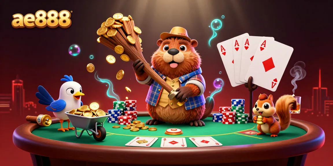 Experience the thrill of ae888 with lively characters collecting golden coins in a vibrant casino scene.