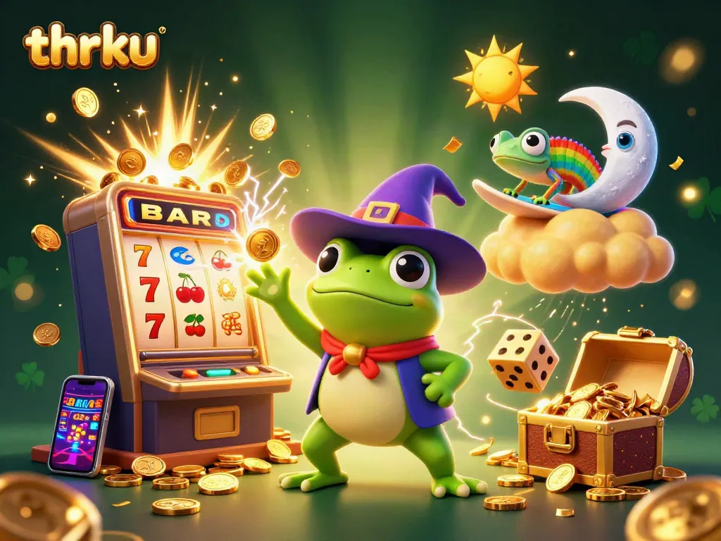 Spin and win big with thrku's casino-themed 3D illustration featuring vibrant game elements!
