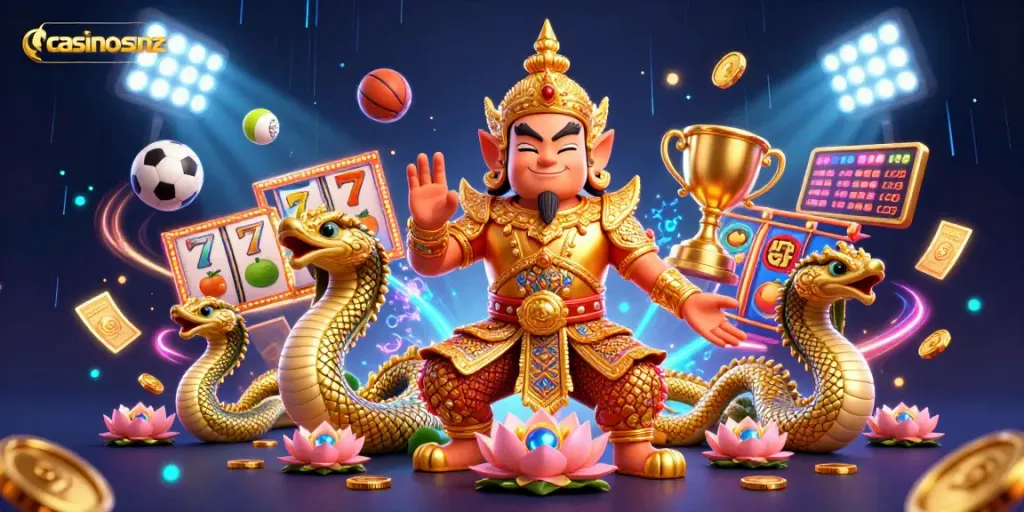 Engage with casinosnz by exploring vibrant 3D casino games dominated by golden slot machines.