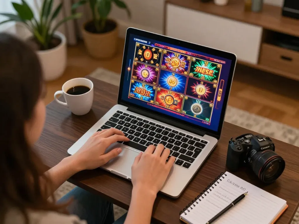Engaged player enjoying slots not on Gamstop during an online gaming session, showing gameplay and strategy notes.