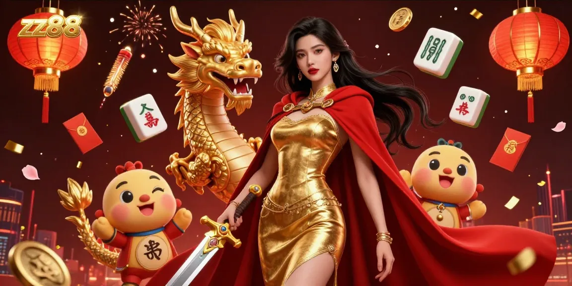 Experience thrilling gameplay with zx88, featuring a warrior queen, golden dragon, and vibrant casino elements.