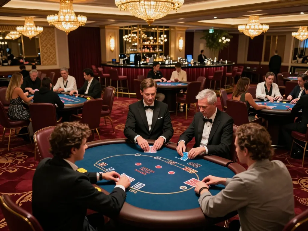 Players engaging in a poker game at a vibrant casino floor, showcasing the excitement of https://sc88.charity/ and high stakes gaming