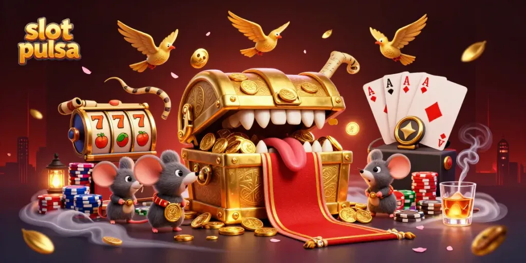 Discover the excitement of slot pulsa with vibrant casino elements in an engaging scene.