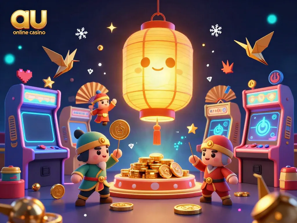 Experience the excitement of au online casino with vibrant 3D games and golden lantern spirit illumination.