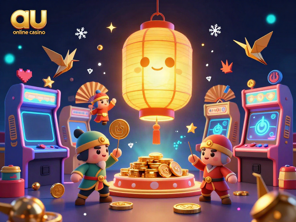 Experience the excitement of au online casino with vibrant 3D games and golden lantern spirit illumination.