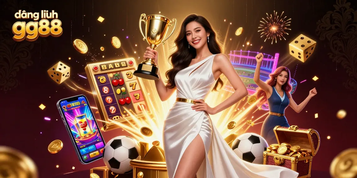 Experience victory and excitement with đăng nhập gg88 in this vibrant casino scene featuring a stunning woman and abundant gaming elements.