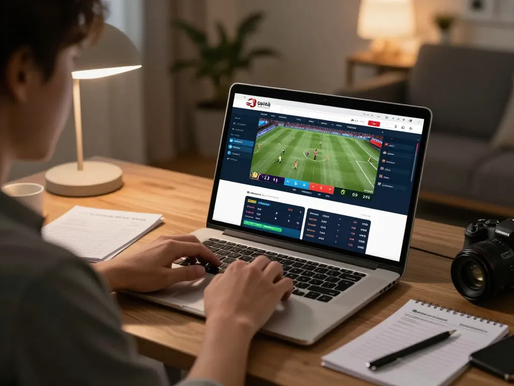 Soi Kèo sports betting interface displayed on a laptop in a cozy home office setting with casual atmosphere