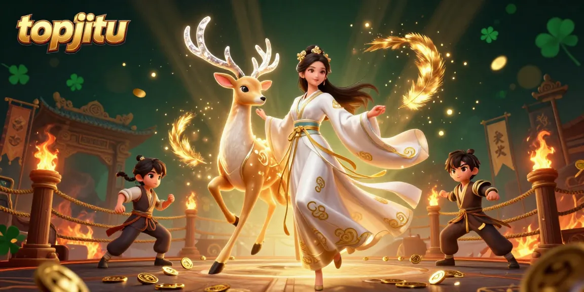 Engage with topjitu at a vibrant Asian-themed online casino scene featuring rich gaming elements.