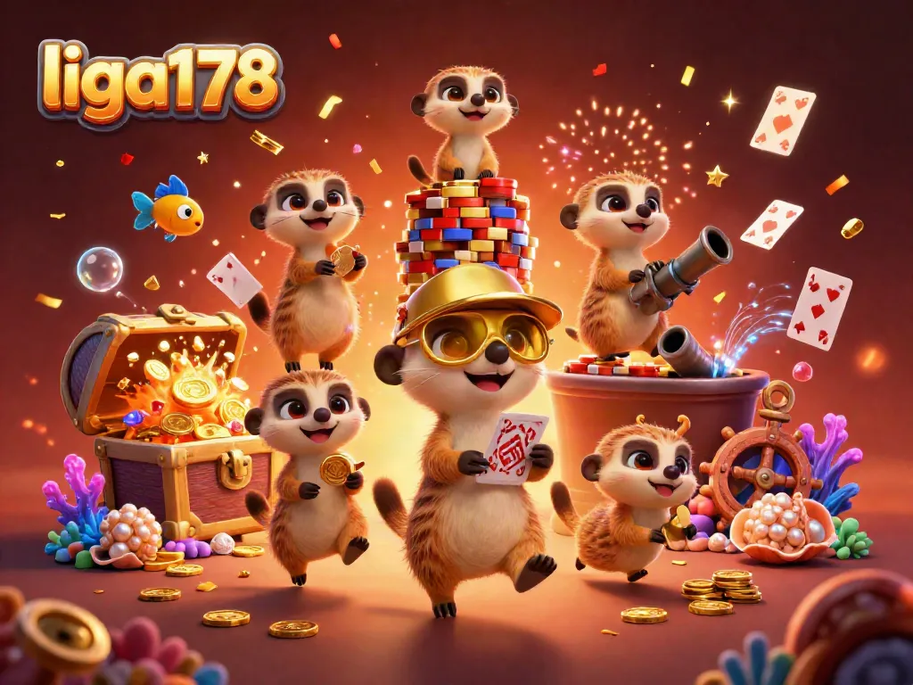Meerkats menjalankan kasino dengan chip dan permainan kartu di liga178.