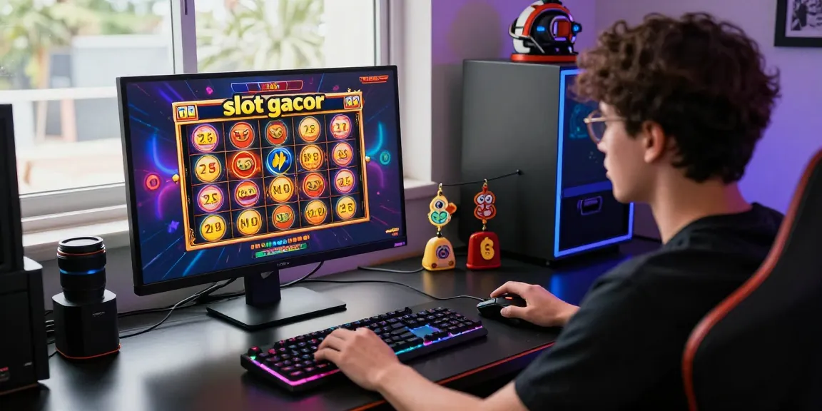 Permainan slot gacor di layar komputer dengan suasana menyenangkan di ruang permainan modern.
