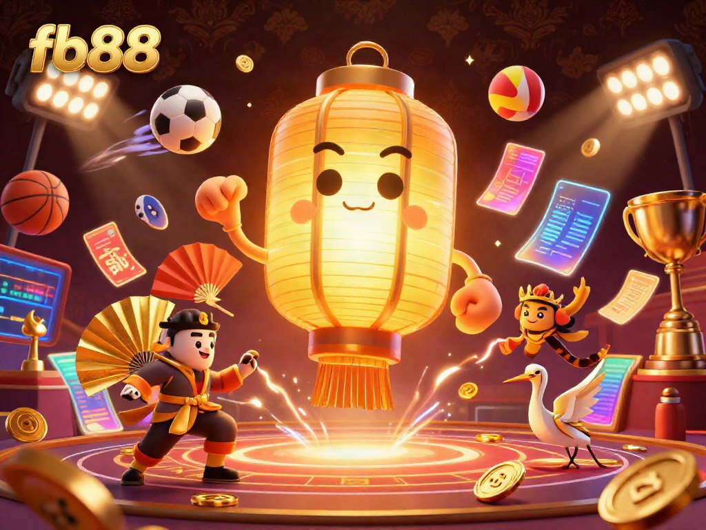 Experience the excitement of fb88 with vibrant 3D characters and dynamic gaming elements in a casino atmosphere.