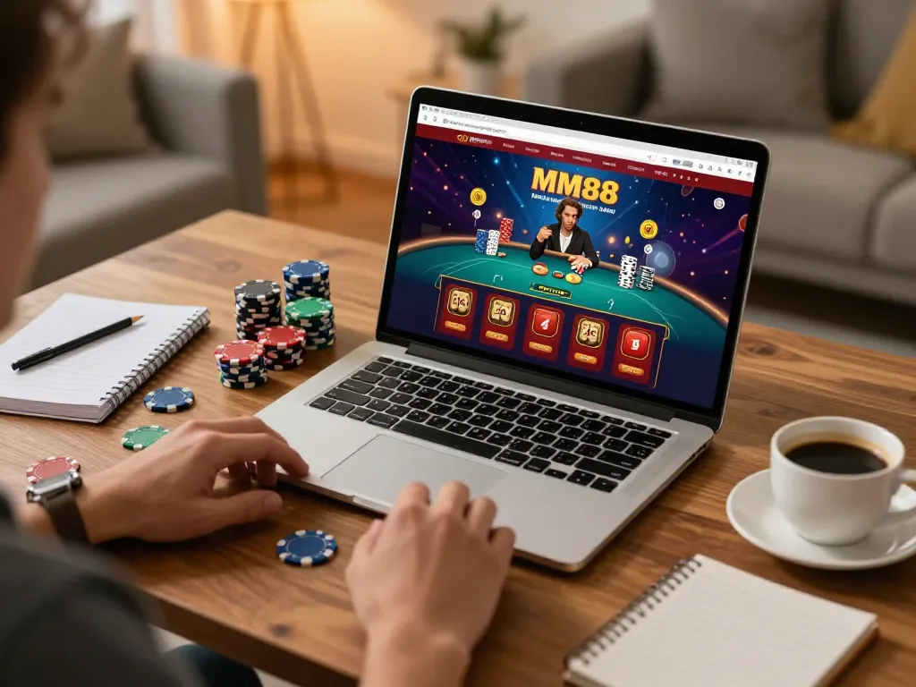 Experience the excitement of online gaming with MM88 on your laptop at home.