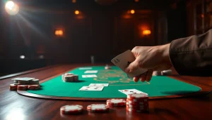 Engage in an exciting poker game with high-quality cards and chips in a luxurious setting.