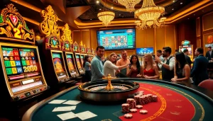 Experience thrilling gaming at 222bd with vibrant slot machines and engaging poker tables.