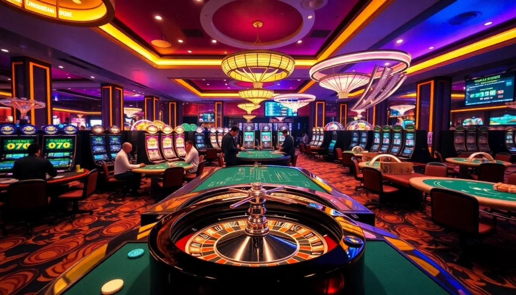 Experience thrilling gameplay at NK88 with poker tables and colorful slot machines.