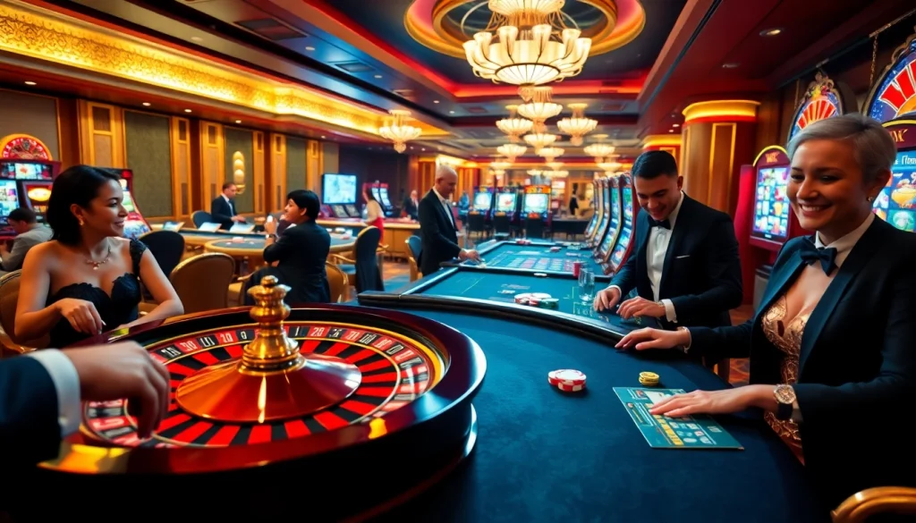 Experience thrilling gameplay at RR88 with an exquisite casino atmosphere featuring roulette, poker, and vibrant slot machines.