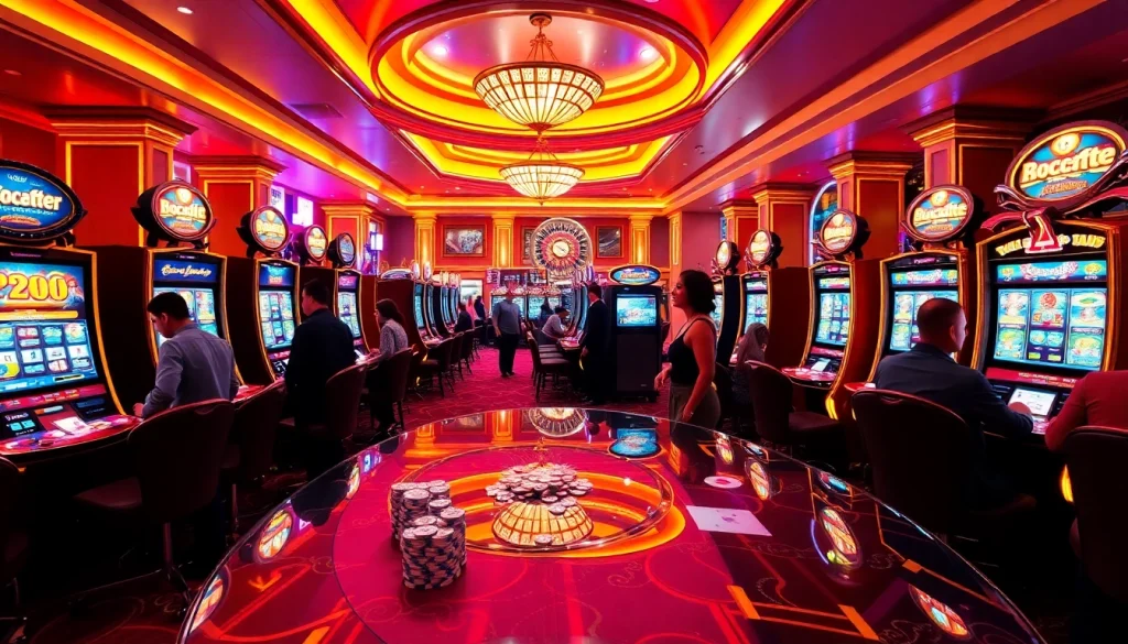 Engaged players enjoying the bro138 slot games in a luxurious casino atmosphere.