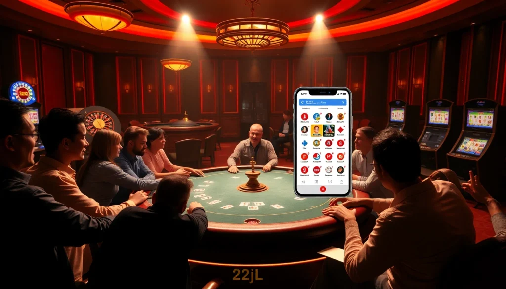 Winning with the 22JL app at a high-stakes poker table in a luxurious casino setting.