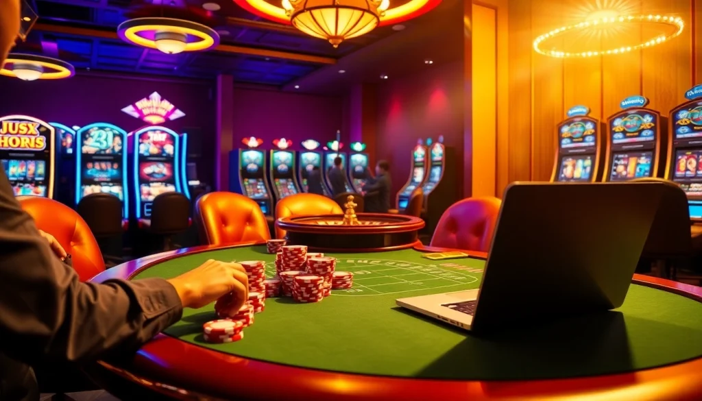 Experience the thrill of poker at a luxurious casino table while exploring https://tr88.work/ for online gaming.