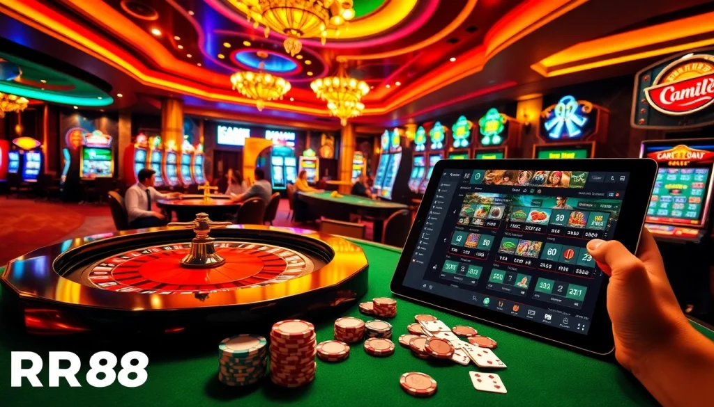 Experience the thrill of playing at RR88 with vibrant casino tables and exciting games.