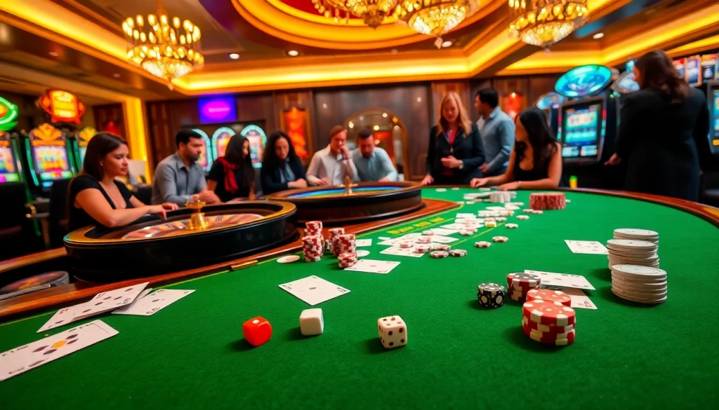 Exciting gameplay action at a luxurious casino table featuring 789win com poker chips and cards.