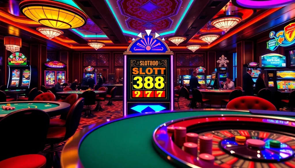 Players enjoying the thrilling slot88 machine at an upscale casino environment filled with vibrant gaming excitement.