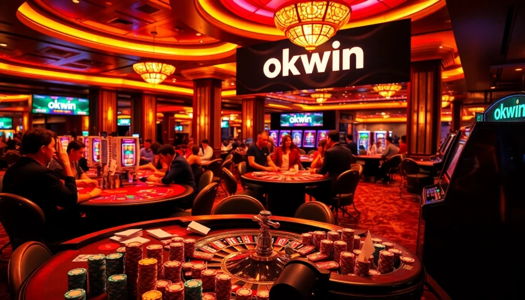Players placing bets at the okwin casino tables under warm lighting.