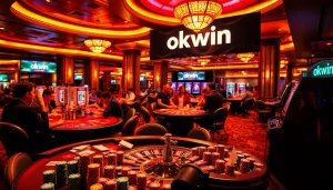 Players placing bets at the okwin casino tables under warm lighting.