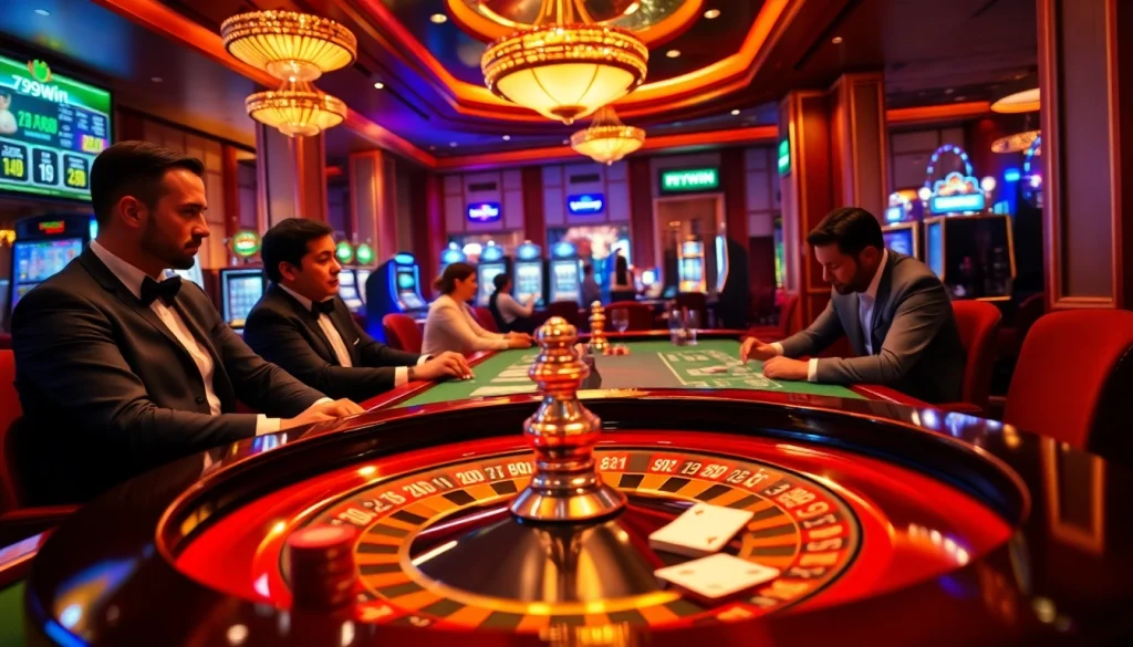 Players enjoying high-stakes poker at 789WIN casino, highlighting excitement and luxury.
