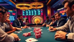Experience the thrill of gambling at https://www.vvjl11.com/ with a high-stakes poker game featuring vibrant chips.