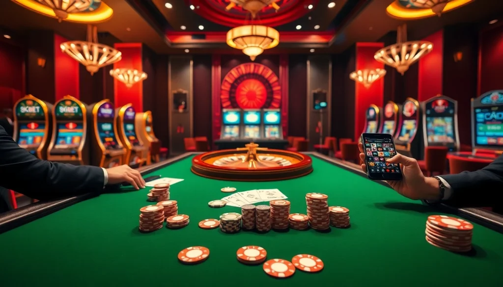 Gambling excitement at 8KBET casino with high-quality gaming tables and luxurious decor.