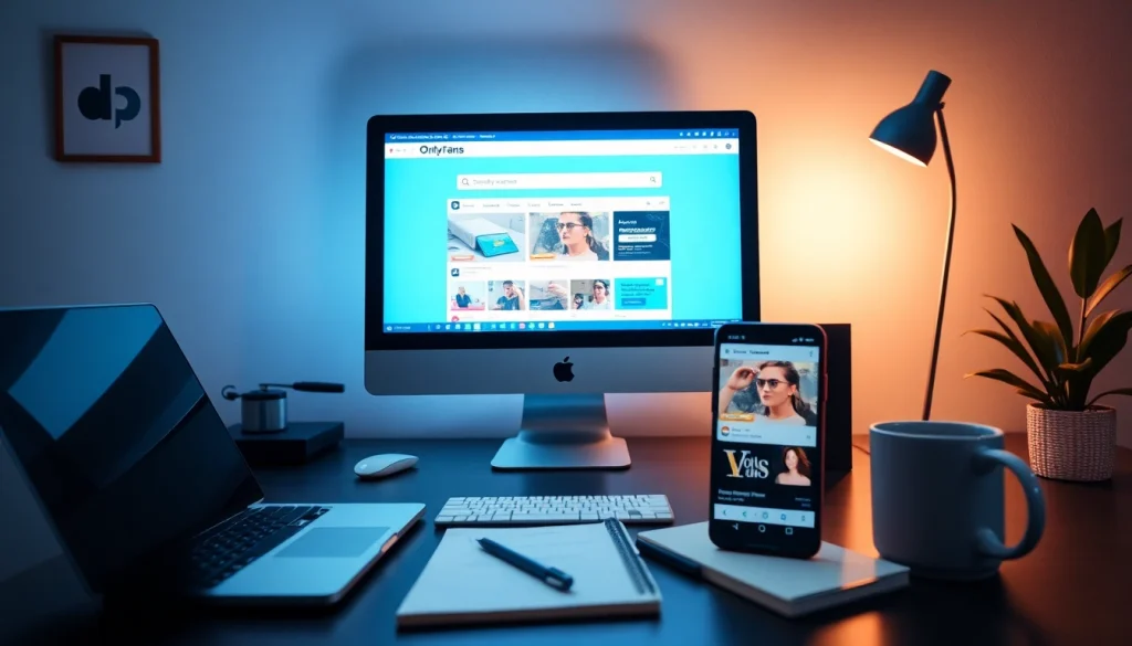 OnlyFans Search engine interface on a modern workspace computer screen