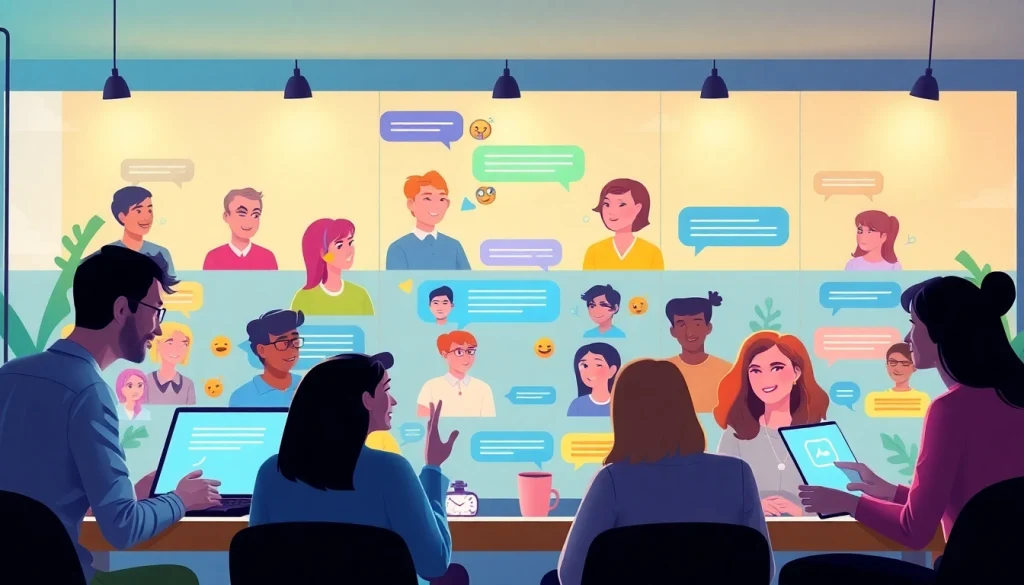 مشهد جذاب لشات فله يعرض تفاعل دردشة عبر الإنترنت نابض بالحياة بتصميم حديث.