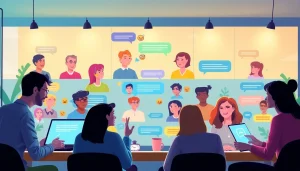 مشهد جذاب لشات فله يعرض تفاعل دردشة عبر الإنترنت نابض بالحياة بتصميم حديث.