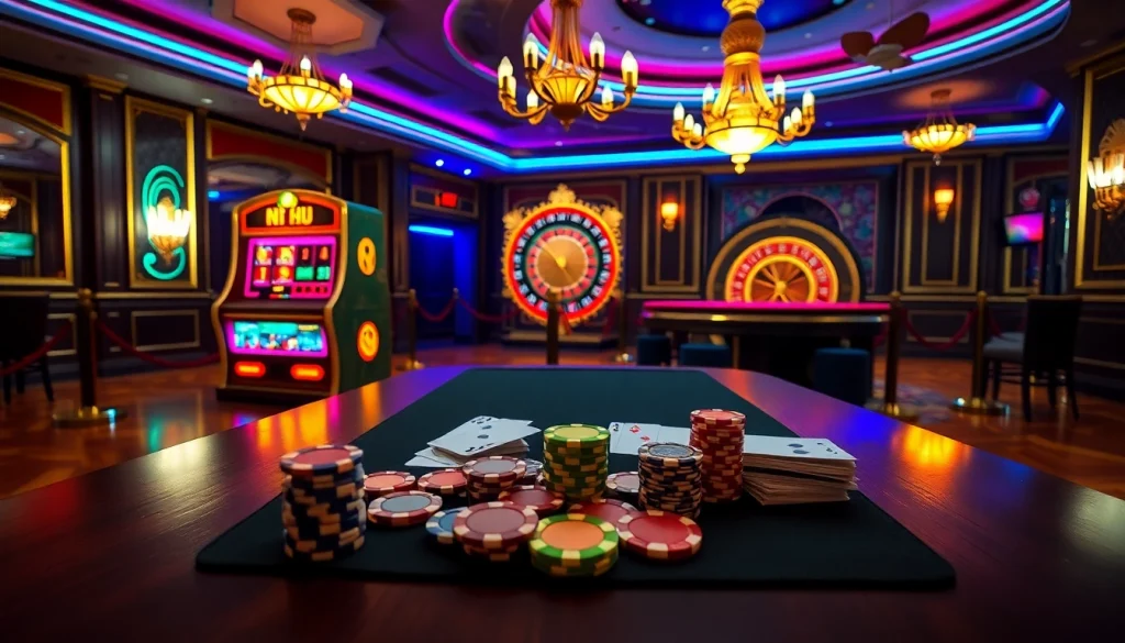 Exciting Nổ hũ slot machine action in a luxurious casino setting enhances the gambling experience.