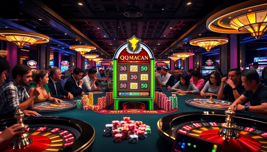 Experience thrilling gameplay at a qqmacan slot machine surrounded by engaging casino elements.
