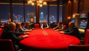 Enjoy the thrill of แทงบอล at a luxurious poker table in an upscale casino.