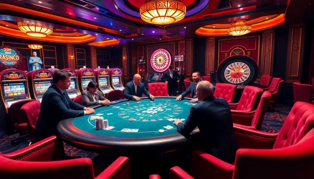 Dynamic casino scene featuring the excitement of 24kclub with players at a poker table.